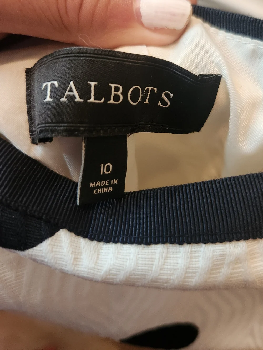 Talbots White Pencil Skirt with Blue and Black Polka Dots
